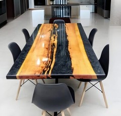 Glaiter Gray River Epoxy Table Top | Walnut Wood | Handmade Customizable Table