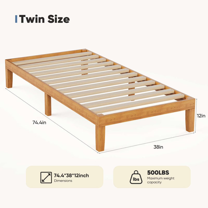 Gianna Twin Bed Frame Solid Wood Slat Support No Box Spring Needed gallery