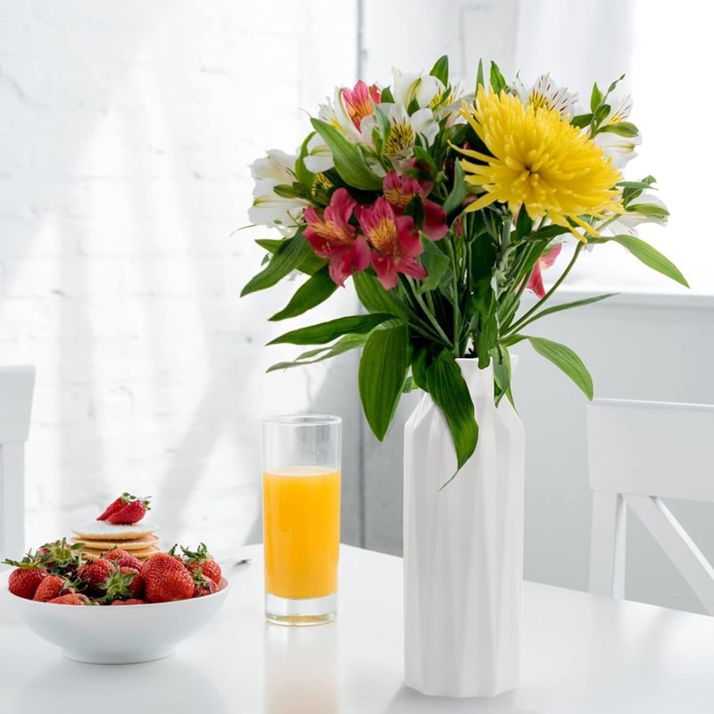 10 Pack Composite Plastic Flower Vase 8" Plastic Vases Centerpieces White gallery