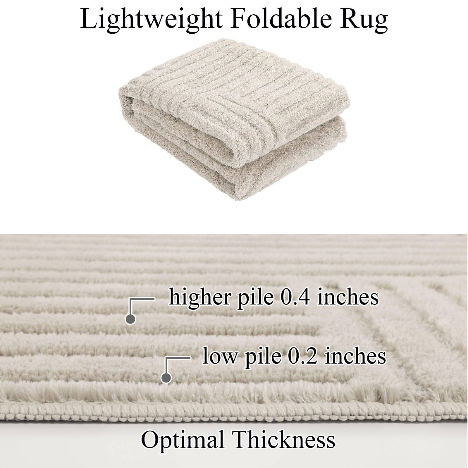 SHACOS 5x7 Area Rug Arch Pattern High Low Pile Washable Beige gallery
