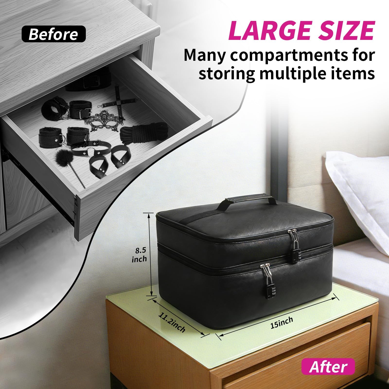 Discreet Lockable Adult Toy Storage Box with Microfiber Bags and Dual Locks gallery