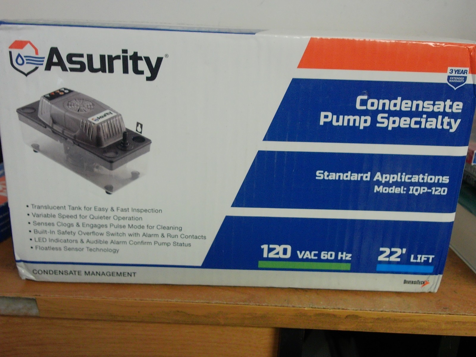 NEW DIVERSITECH ASURITY IQP120 CONDENSATE PUMP 120 VAC 22' LIFT 1HP gallery