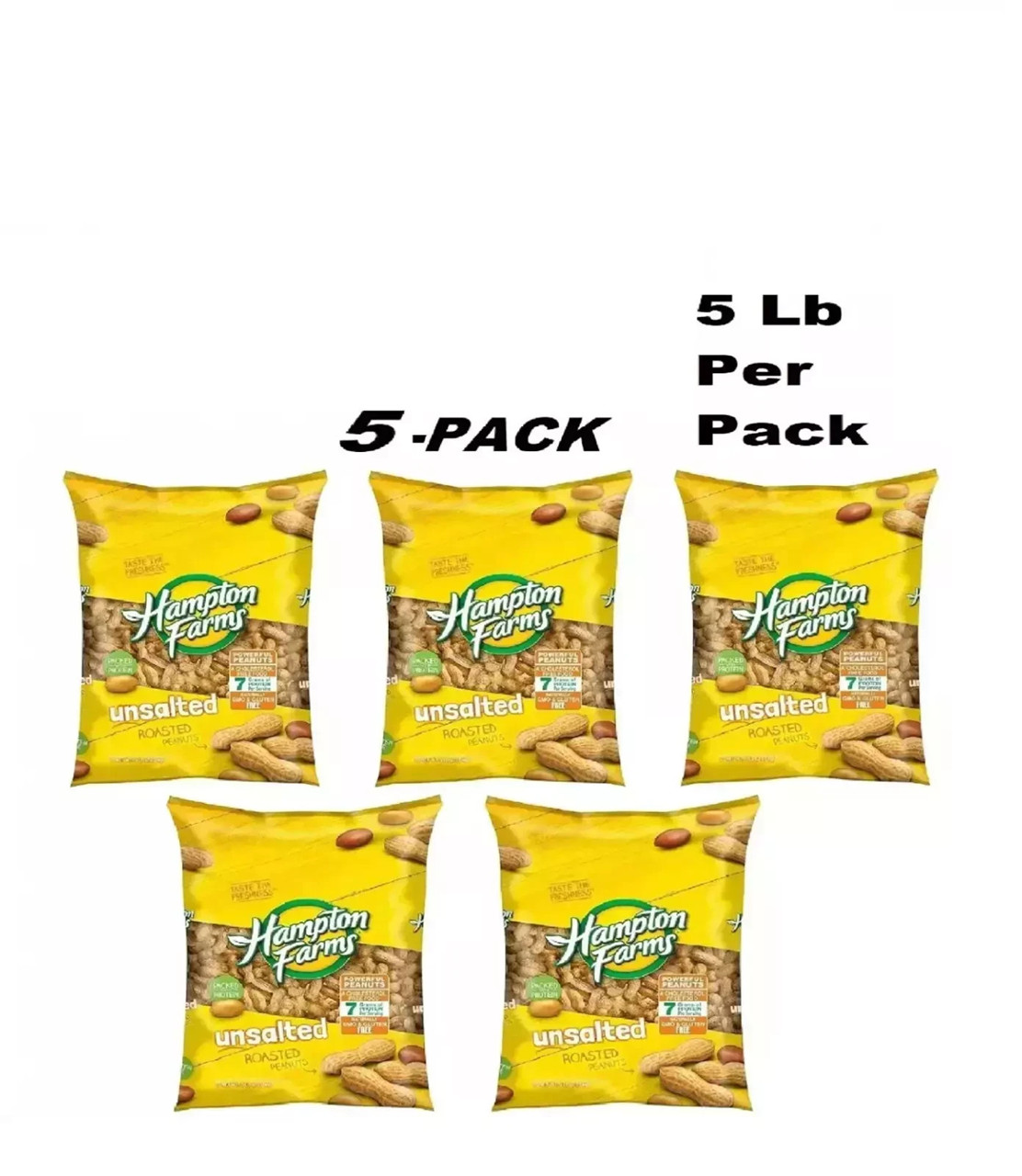 5 PACK - Hampton Farms Unsalted In-Shell Peanuts (5 lbs.) Total 25 lbs gallery