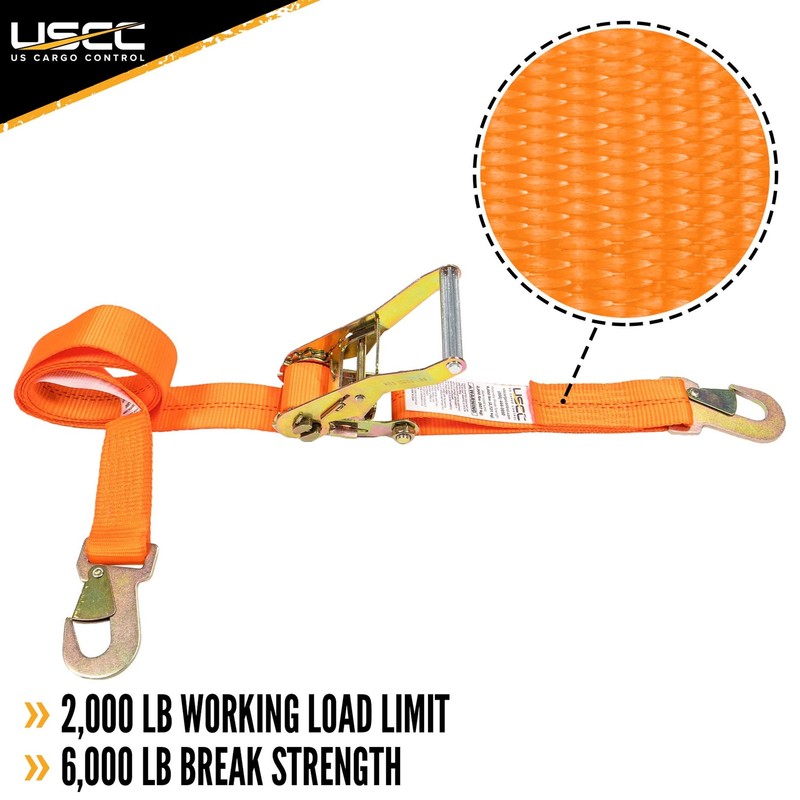USCC 2" X 8' Ratchet Strap w/Snap Hook - Orange gallery