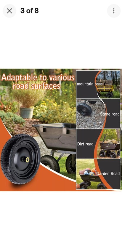 💜2-Pack 13 Inch Solid Rubber Tires, 4.00-6 Tire Flat Free, with 5/8" Bearings gallery