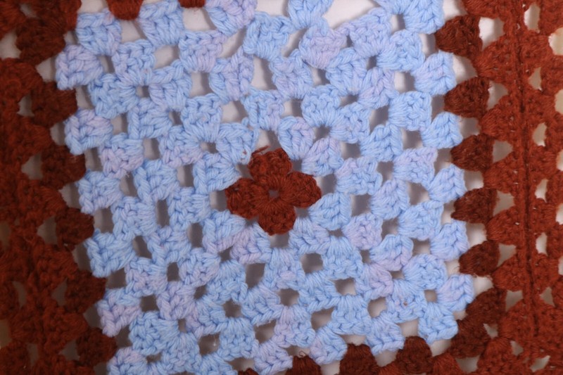 Vintage Crochet Granny Square Pattern Brown Knit quilt Afghan Throw Soft Blanket gallery