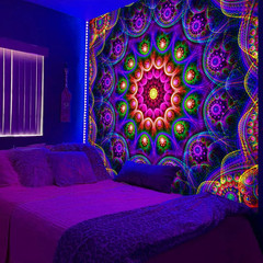 UV Reactive Mandala Tapestry Blacklight Trippy Boho Wall Decor 60×50 Inch