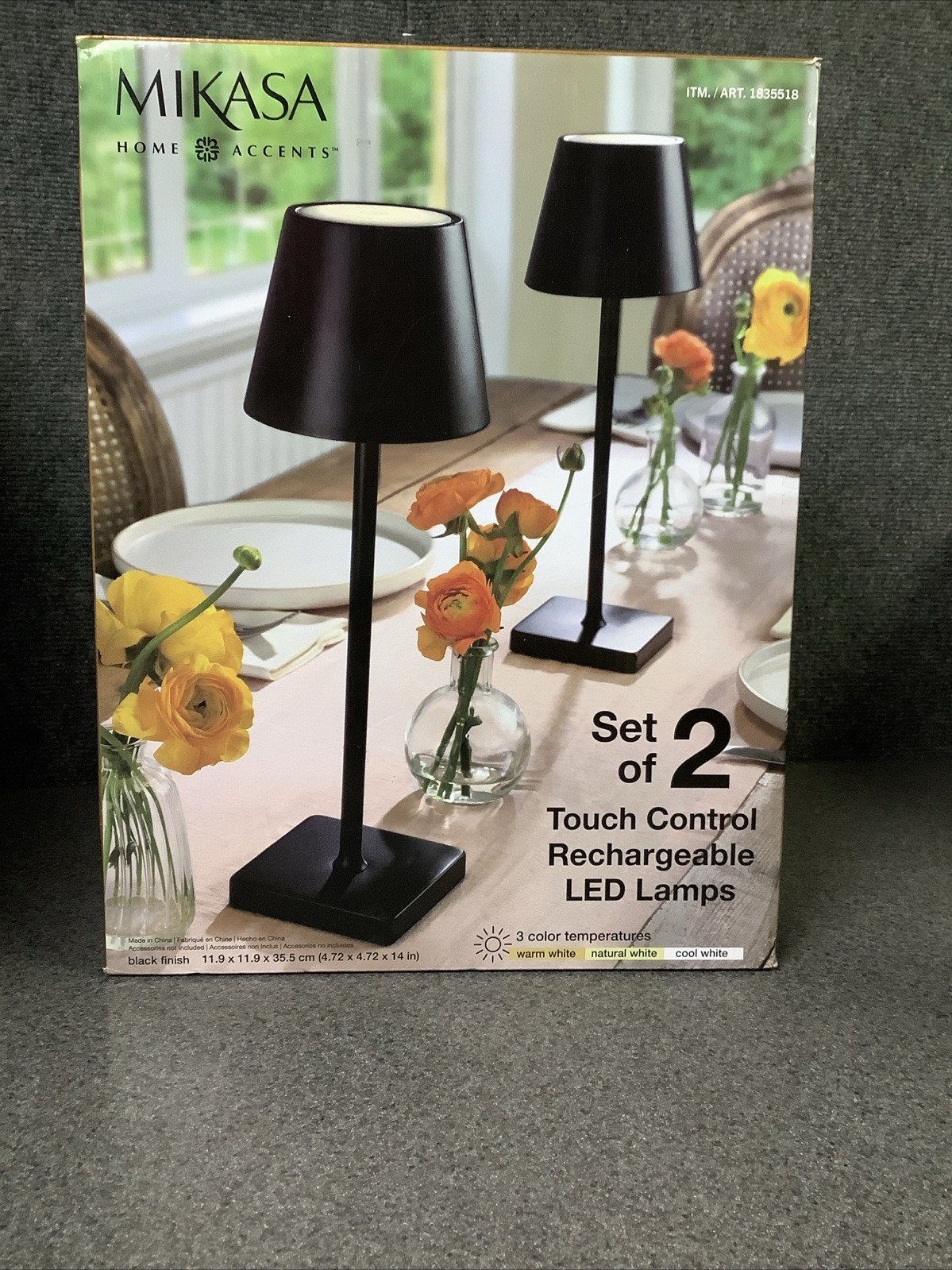 Mikasa Touch Control Rechargeable LED Lamps Set of 2 in Black M71A gallery