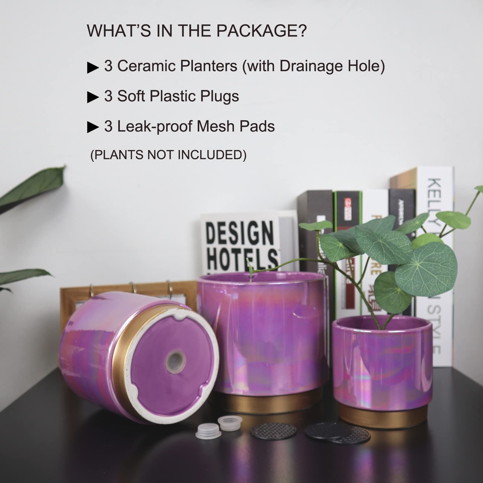 Ceramic Plant Pots with Drainage Hole Rainbow Pearl Glaze, 6", 5", 4" Sizes gallery