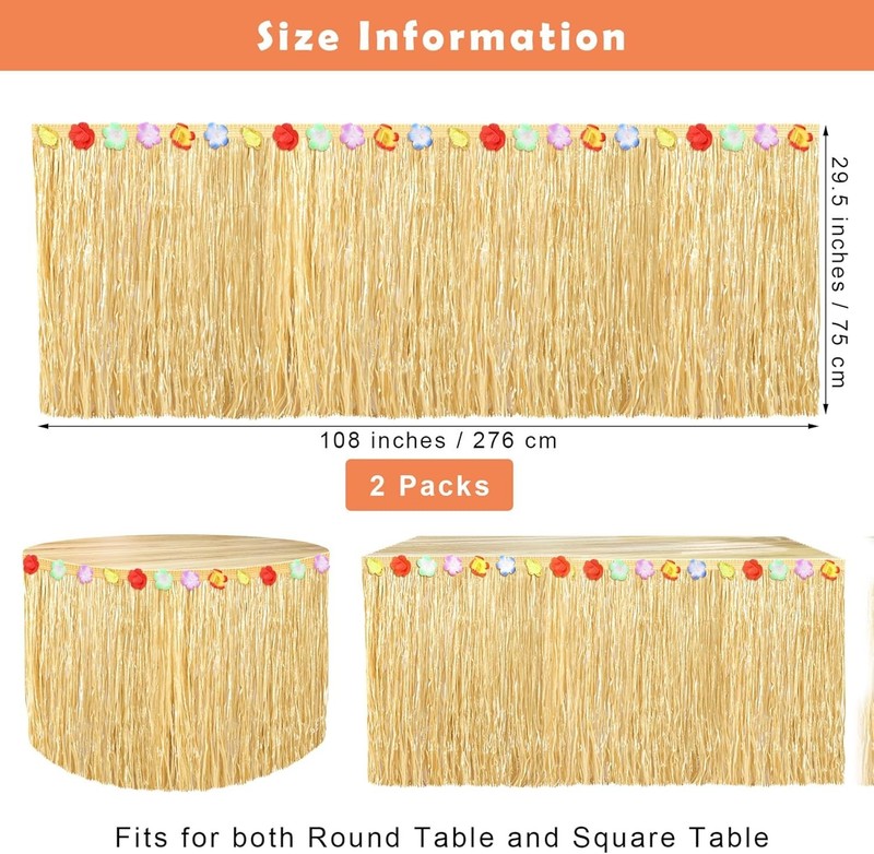 Reusable Hawaiian Table Skirts – 2 Pack, 108 x 29.5 Inches for All Summer Events gallery