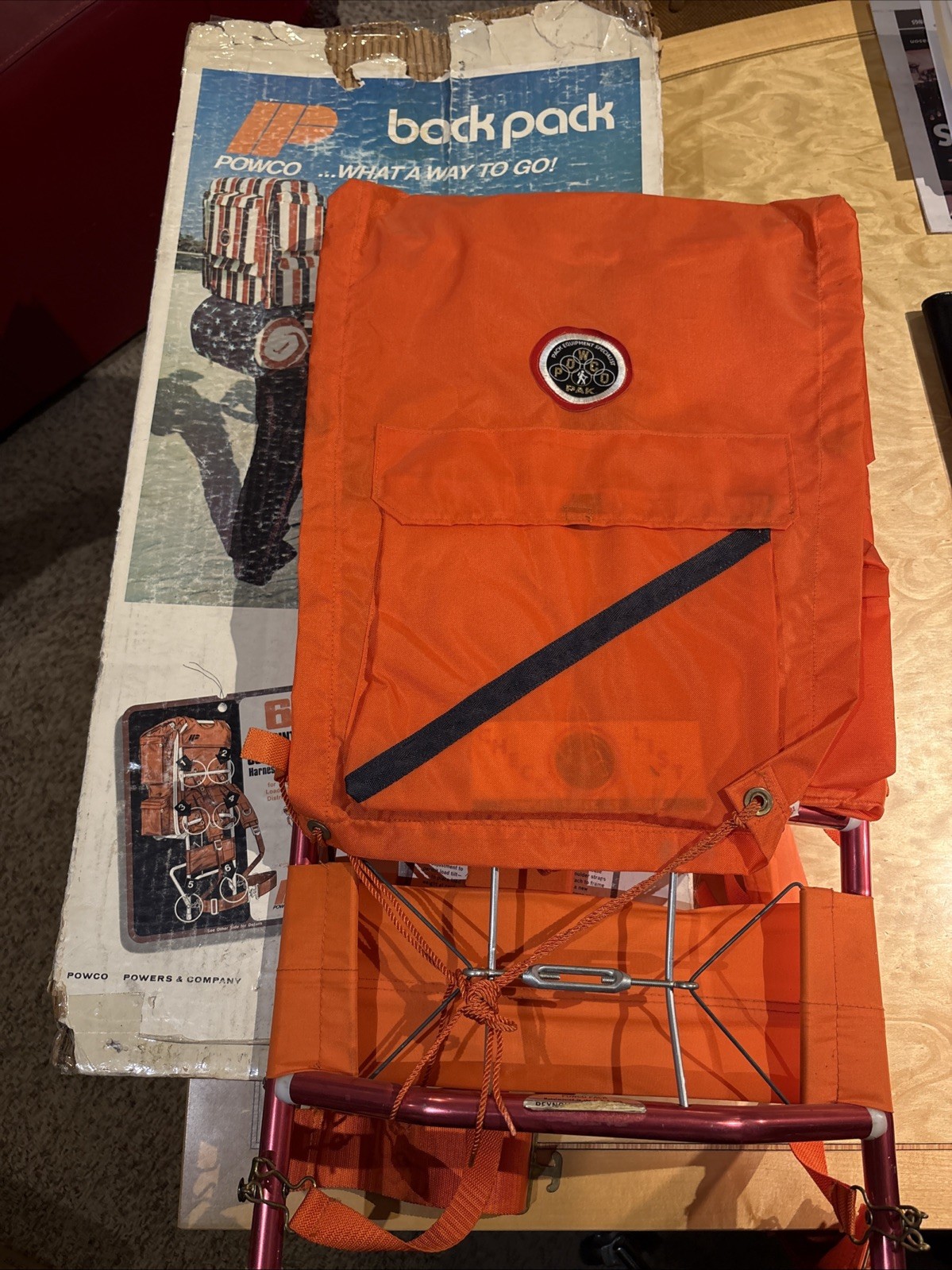 Powco 1970’s Orange Backpack W Frame In Original Box 2