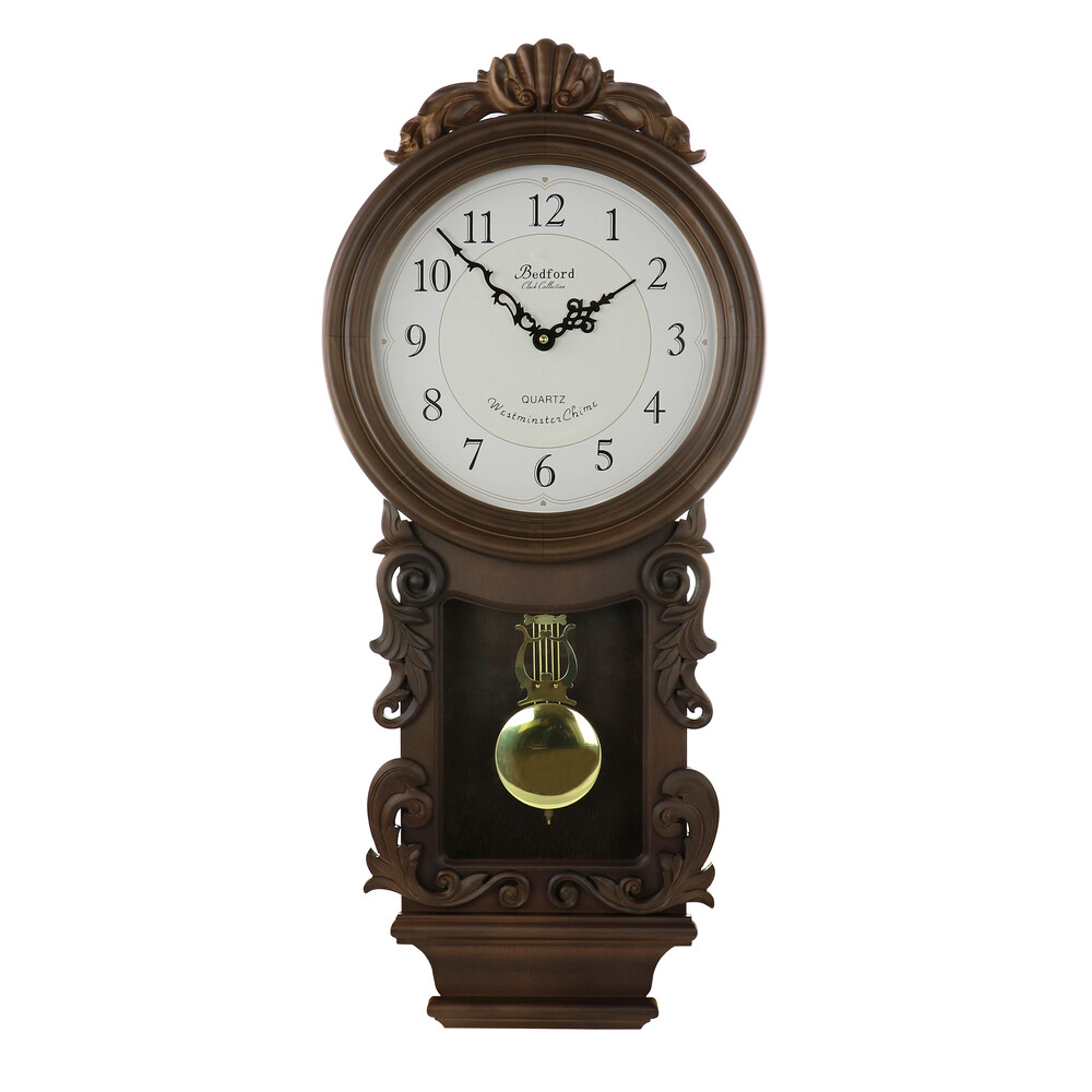 Bedford Clock Collection BED-9002C Chestnut Chiming Pendulum Wall Clock gallery