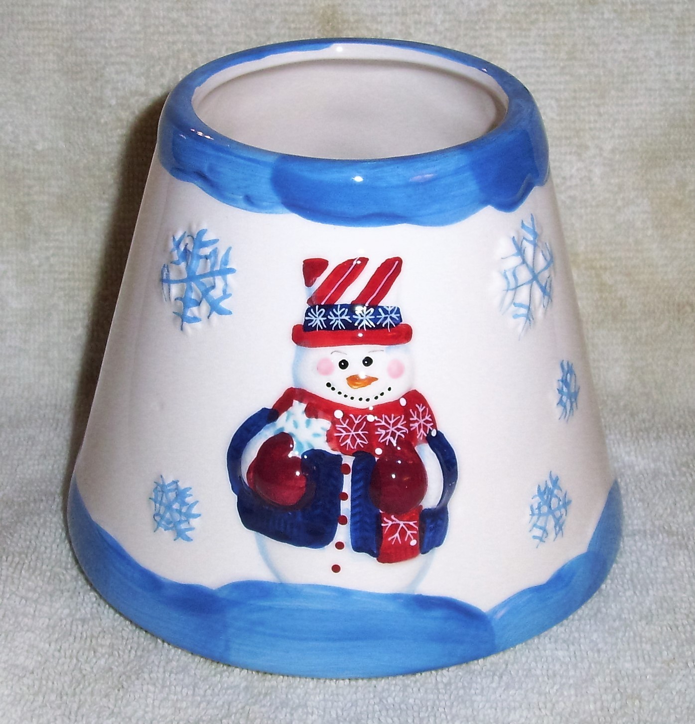 Snowman Candle Shade New in Original Retail Packaging Hand Painted Ceramic gallery