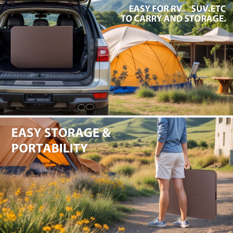 6FT Plastic Folding Table Portable Fold-in-Half Picnic Table with Handle Brown gallery