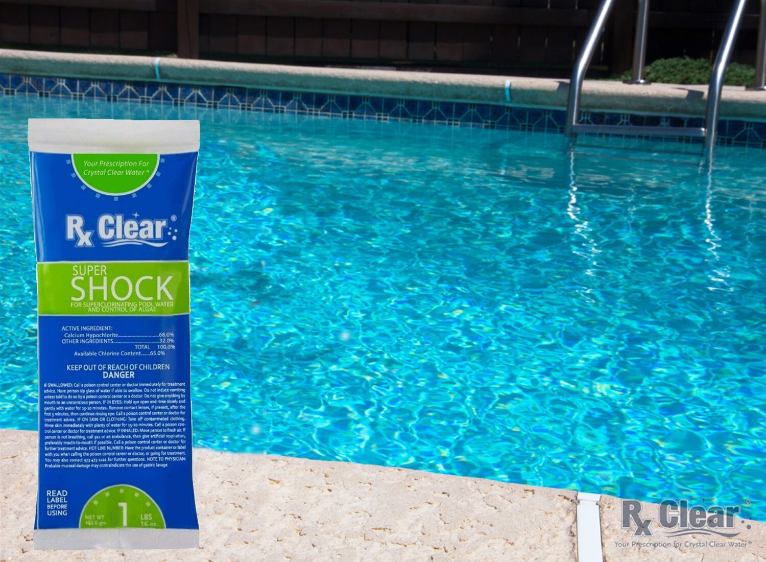 Rx Clear 68% Calcium Hypochlorite Super Shock Synergy Sanitizer - 12 x 1 lb Bags gallery
