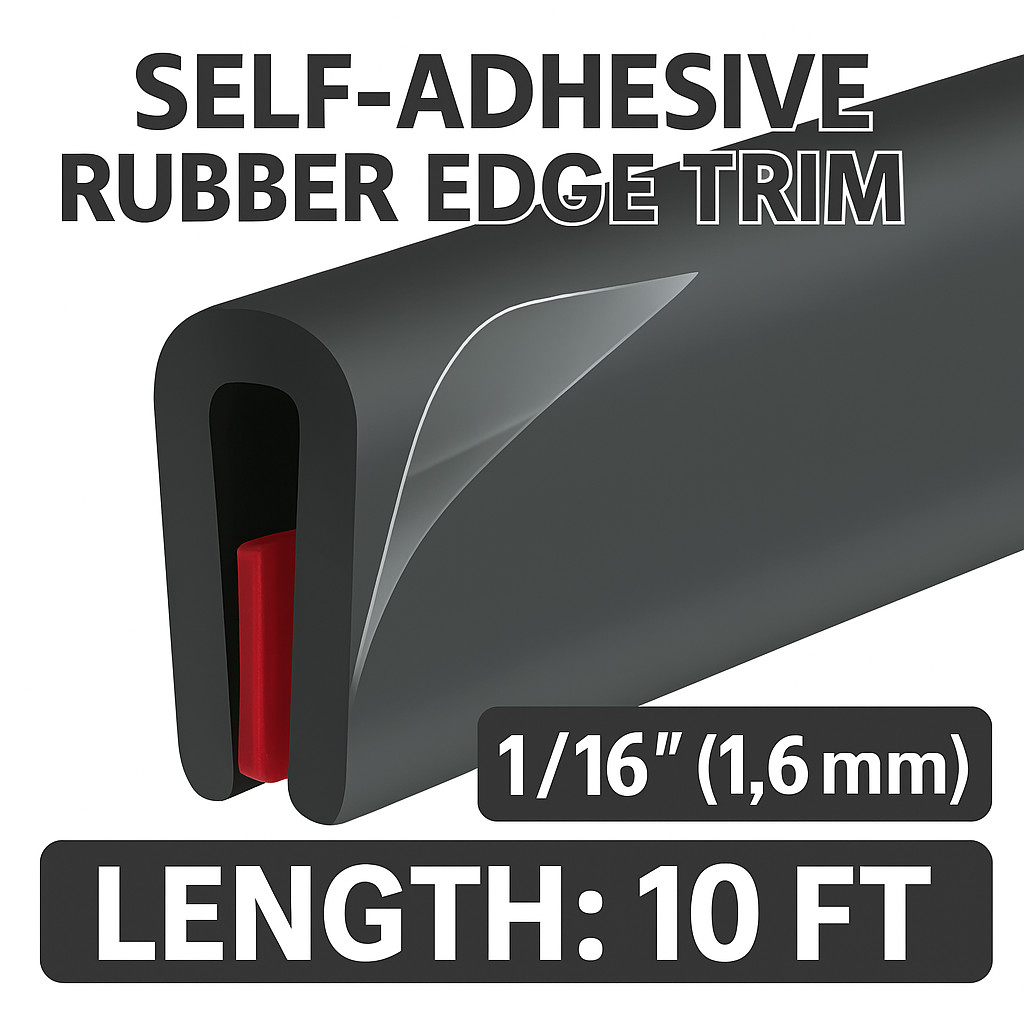 Rubber Edge Trim U Channel Self Adhesive 10FT Black EPDM Seal 1/16" Car Door gallery