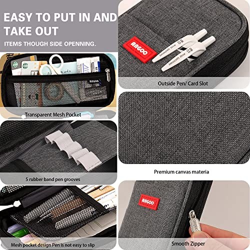 Large Capacity Pencil Case, Expandable Stationery Bag with Zipper Darkgrey gallery