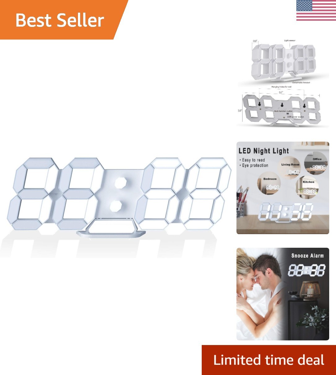 Modern 9.7" Digital Alarm Clock - Battery Powered, Remote Control & Sleek Design gallery