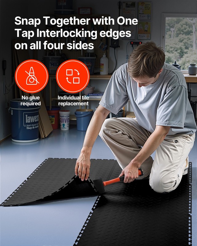 VEVOR Garage Floor Tiles Interlocking 16 Pack 20.2x20.2x0.2 in PVC Black gallery