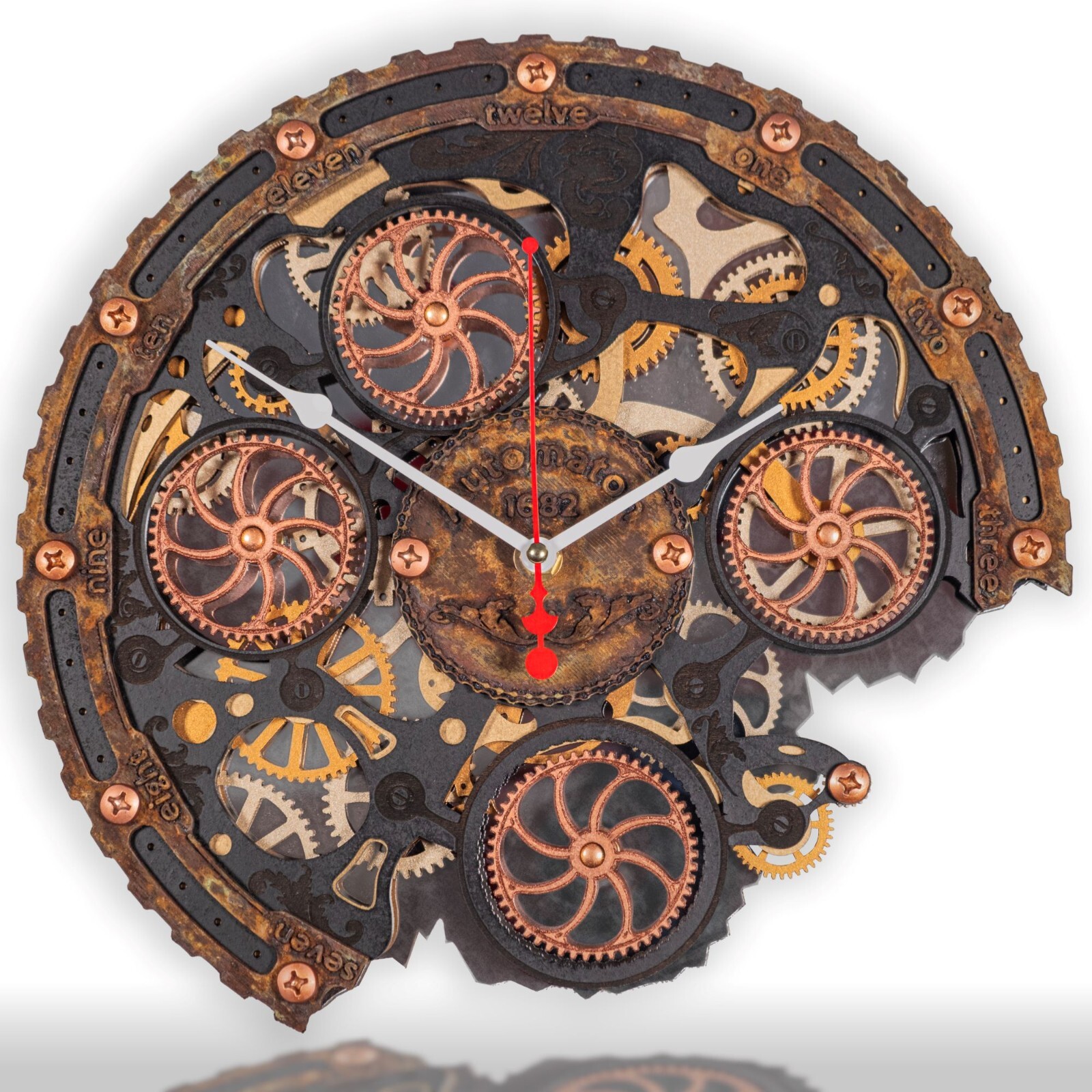 Automaton Bite 1682 "Underwater" Rust Nautical Wall Clock Moving Gears Loft Art gallery