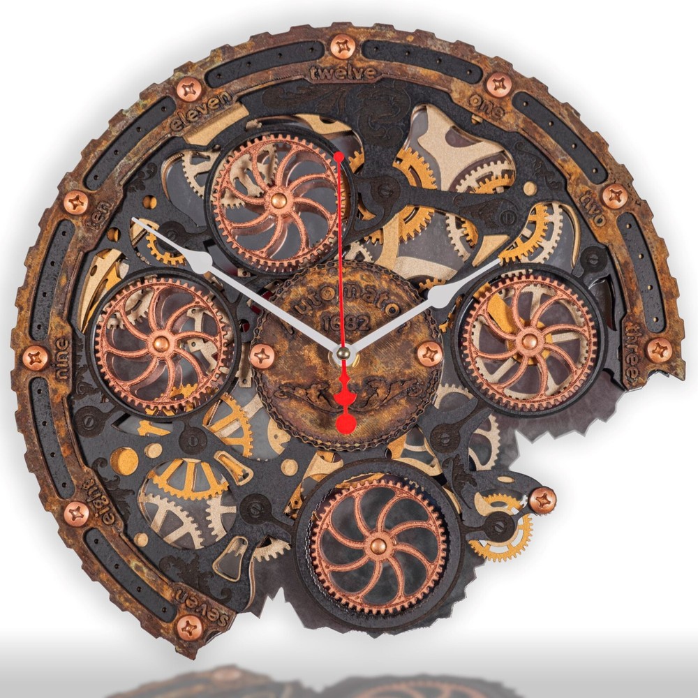 Automaton Bite 1682 "Underwater" Rust Nautical Wall Clock Moving Gears Loft Art