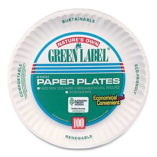 AJM Packaging Corporation White Paper Plates, 6" dia, 100/Pack, 10 Packs/Carton gallery