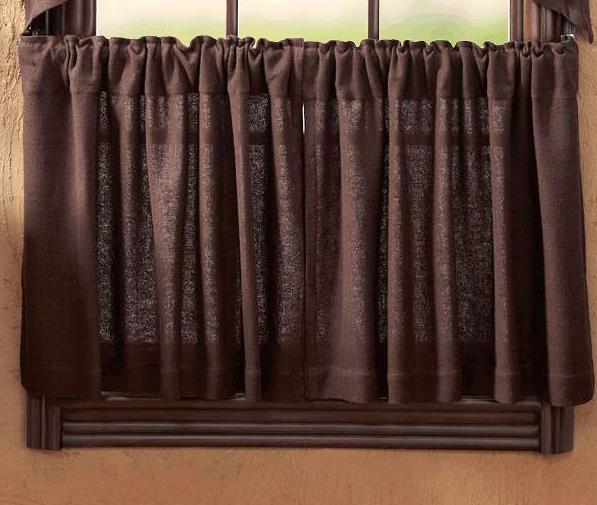 Burlap Chocolate Brown 100% Cotton Cafe Curtains Country Window Tier Set 24" L gallery