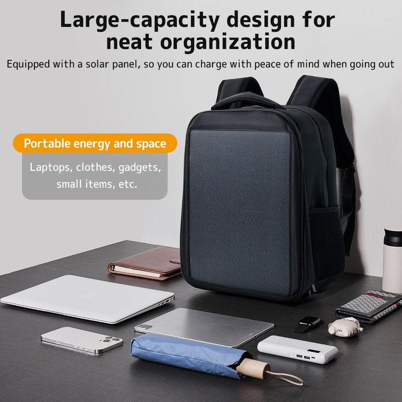 20W Solar Backpack 5V 3A Type C & Type A Charger for Camping Trip Hiking Black gallery
