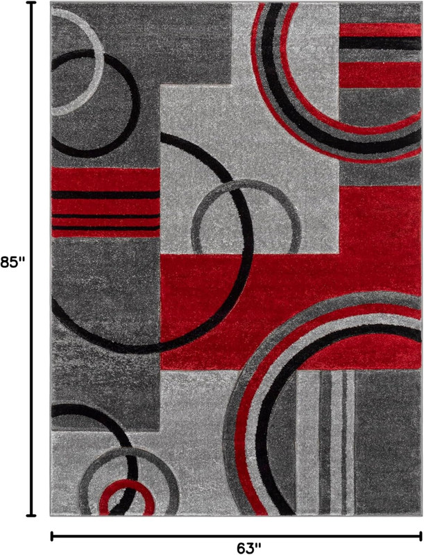 Ruby Echo Shapes & Circles Geometric Red and Grey 5 by 7 Rug - Abstract Modern C gallery
