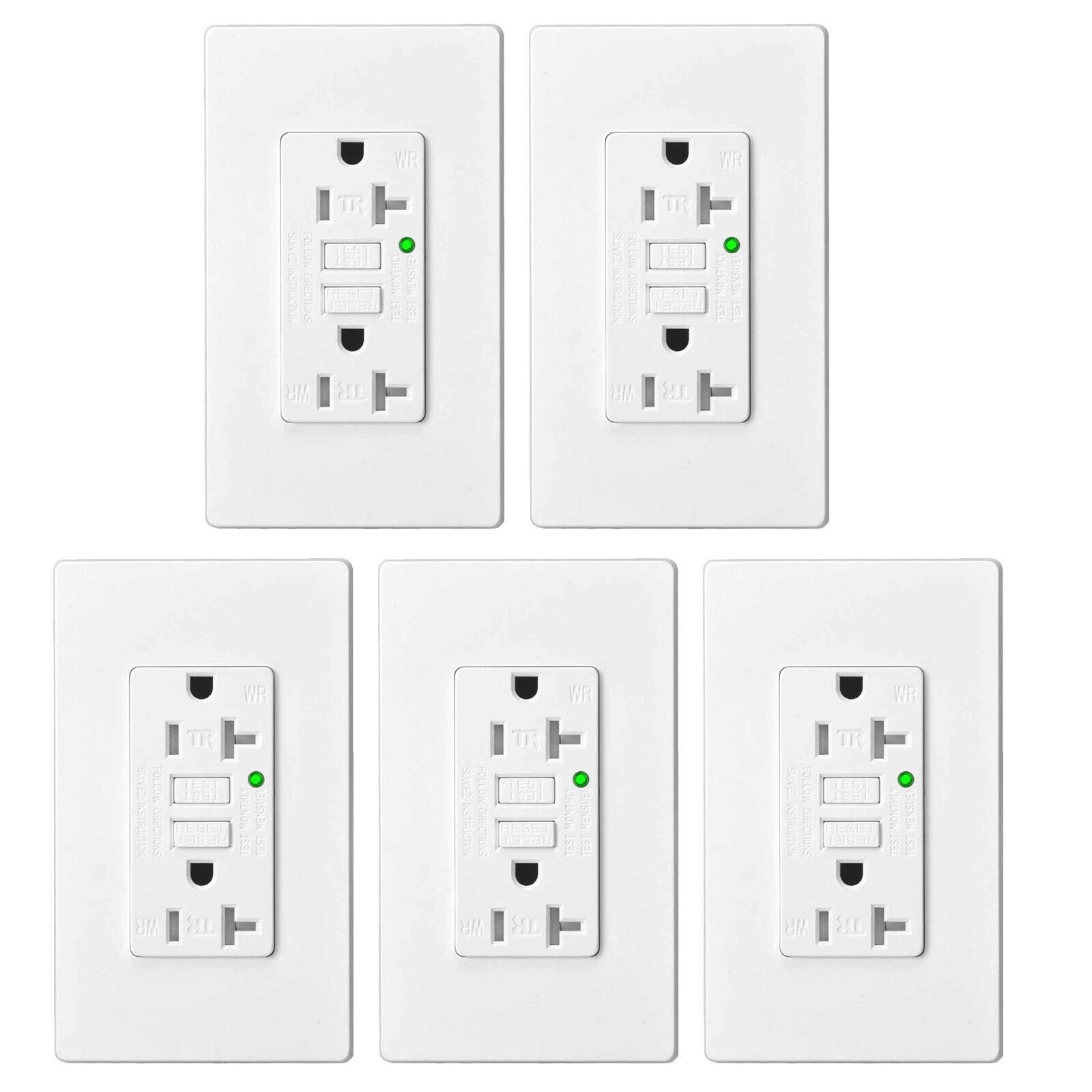 20A GFCI Outlet Tamper Weatherproof Self-Test ETL FCC Listed LED Status 5 Packs gallery