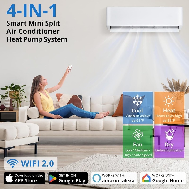 18000 BTU Dual 2 Zone Mini Split Air Conditioner & Heat Pump 9000 BTU+ 9000 BTU gallery