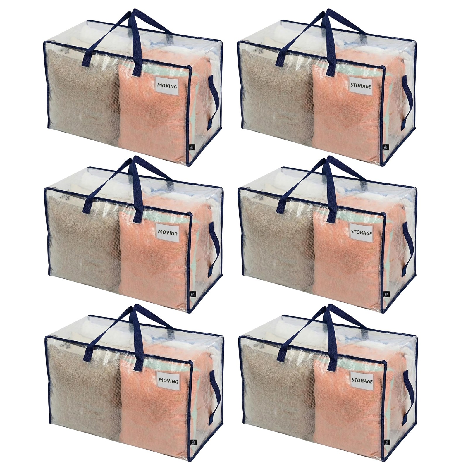 6 Pack Clear Extra Large Moving Bags & Storage Totes, Heavy Duty Organizer wi... gallery