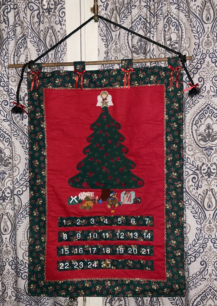 Unbranded Advent Calendar Countdown Christmas Tree Fabric Pocket W/ 26 Ornaments