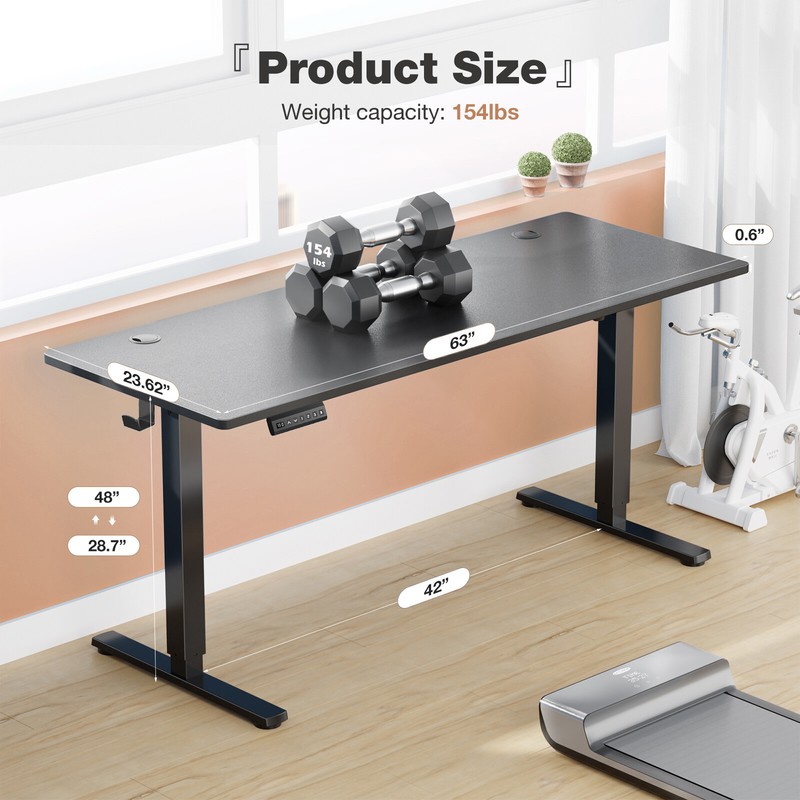 Electric Height Adjustable Standing Computer Desk with Splicing Board, Side Hook gallery