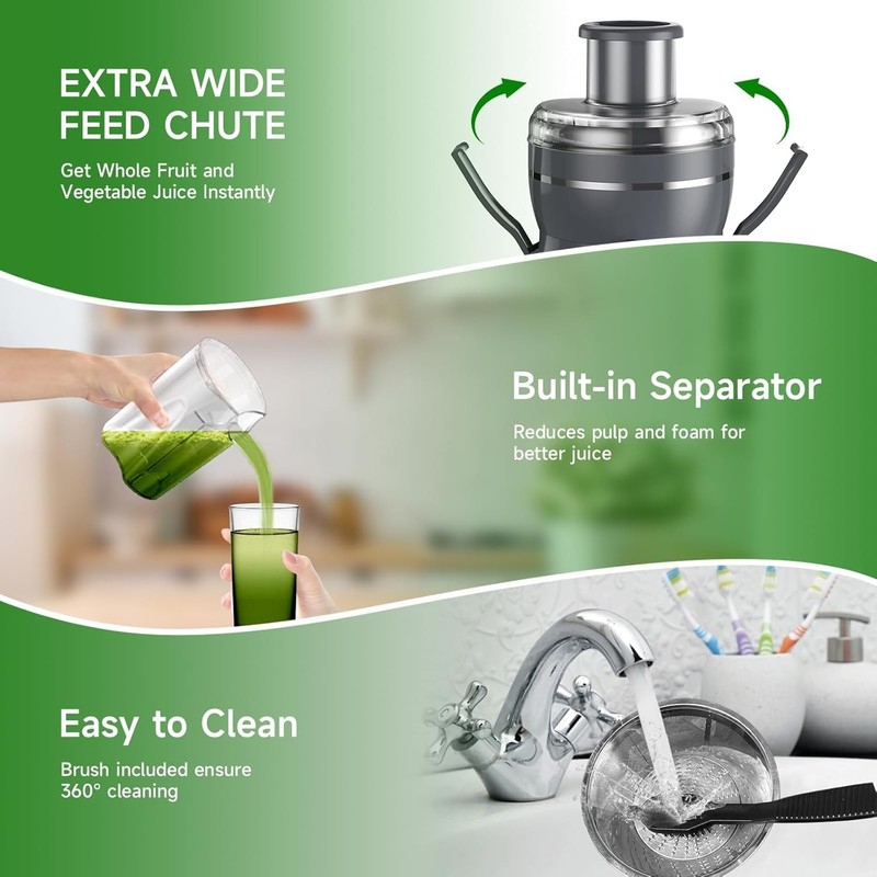 Juicer Machine, 500W Centrifugal Extractor with 3 Speed & Meduim, Grey gallery