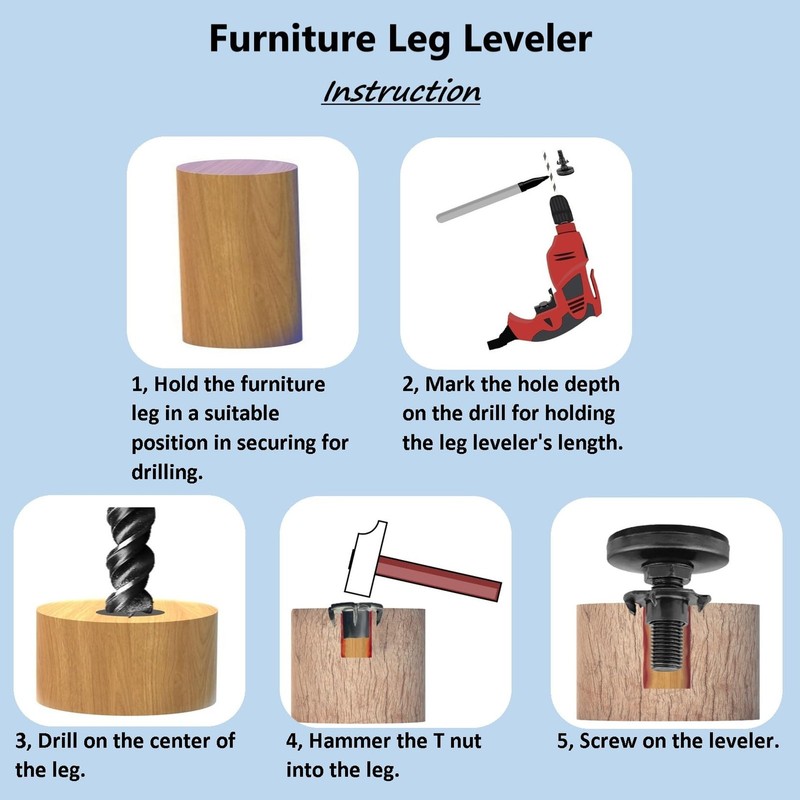 Adjustable Leveling Feet, 4 Pack, 3/8'-16 UNC 3/8”-16 * 4 Sets, Black gallery