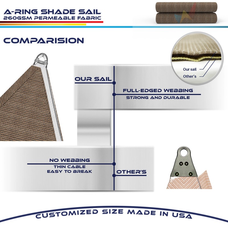 25/26/27ft Brown Equilateral Triangle Outdoor Steel Cable Sun Shade Sail 260GSM gallery