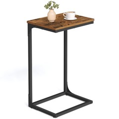 Rustic Brown Black C-Shaped End Table Small Side Table for Sofa Couch