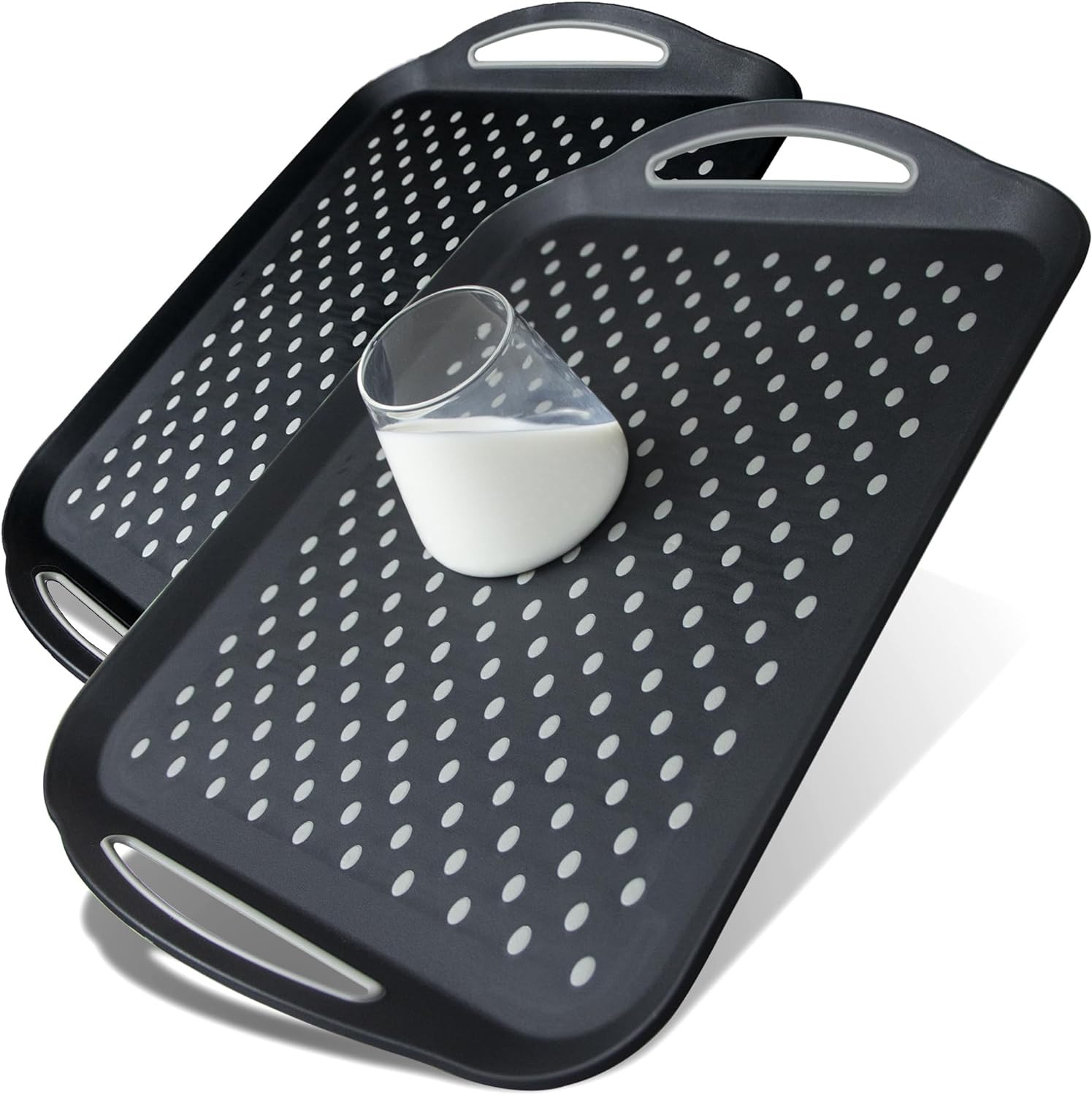 Large Nonslip Serving Tray with Handles, Silicone Grippy Dots Lap Food Trays for gallery