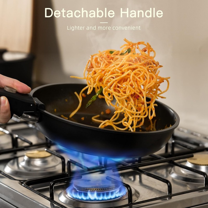 Astercook 21pc Nonstick Ceramic Set, Detach Handle, Stackable, Oven/Ind, Black gallery