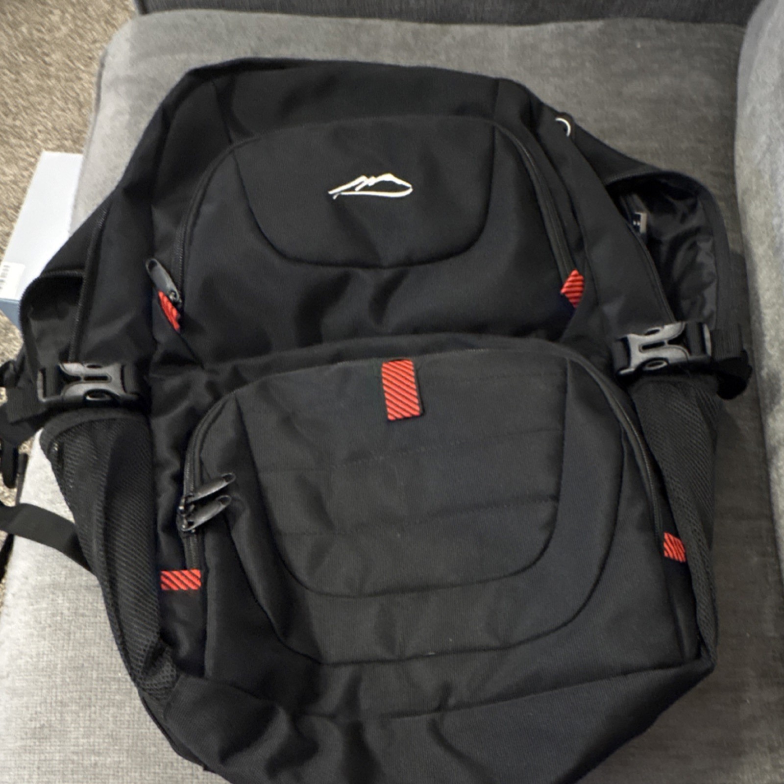 High Sierra Black & Red Hiking Backpack, 4 Pockets, Padded Straps