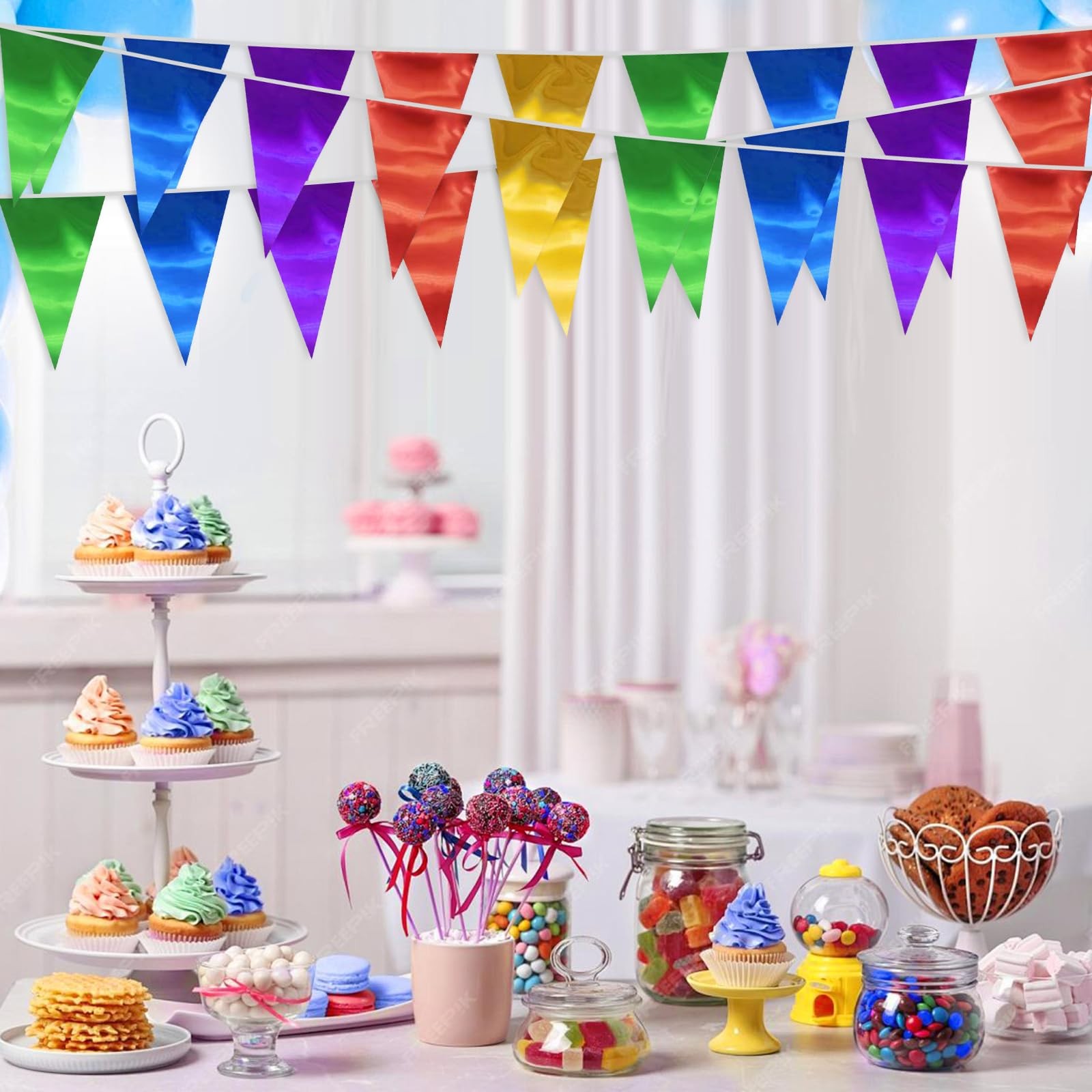 40M/130FT Colorful Triangle Pennant Banner Flag Metallic Fabric Bunting Garla... gallery