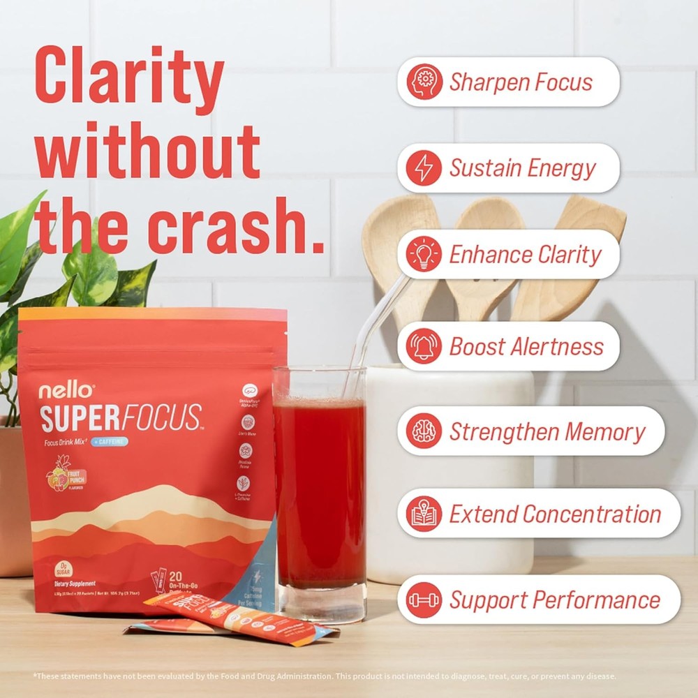 Nello Superfocus?CNootropic Focus Drink Mix for Productivity,L-Theanine