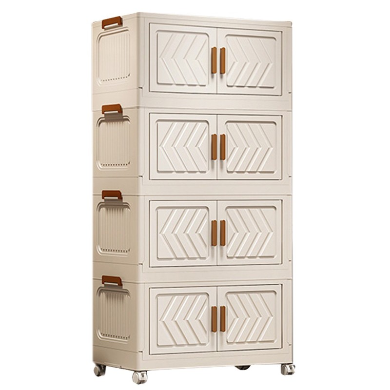 4 Tier Folding Storage Cabinet Stackable Boxes with Magnetic Doors & Wheels US gallery