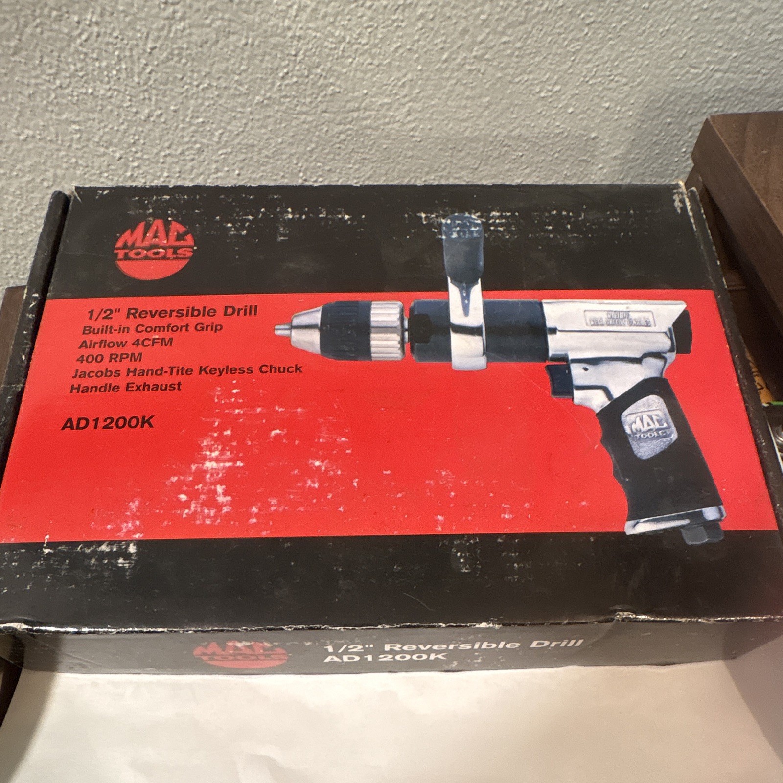 Mac Tools AD1200K 1/2in Keyless Reversible Pistol Grip Air Drill w/ Aux Handle gallery