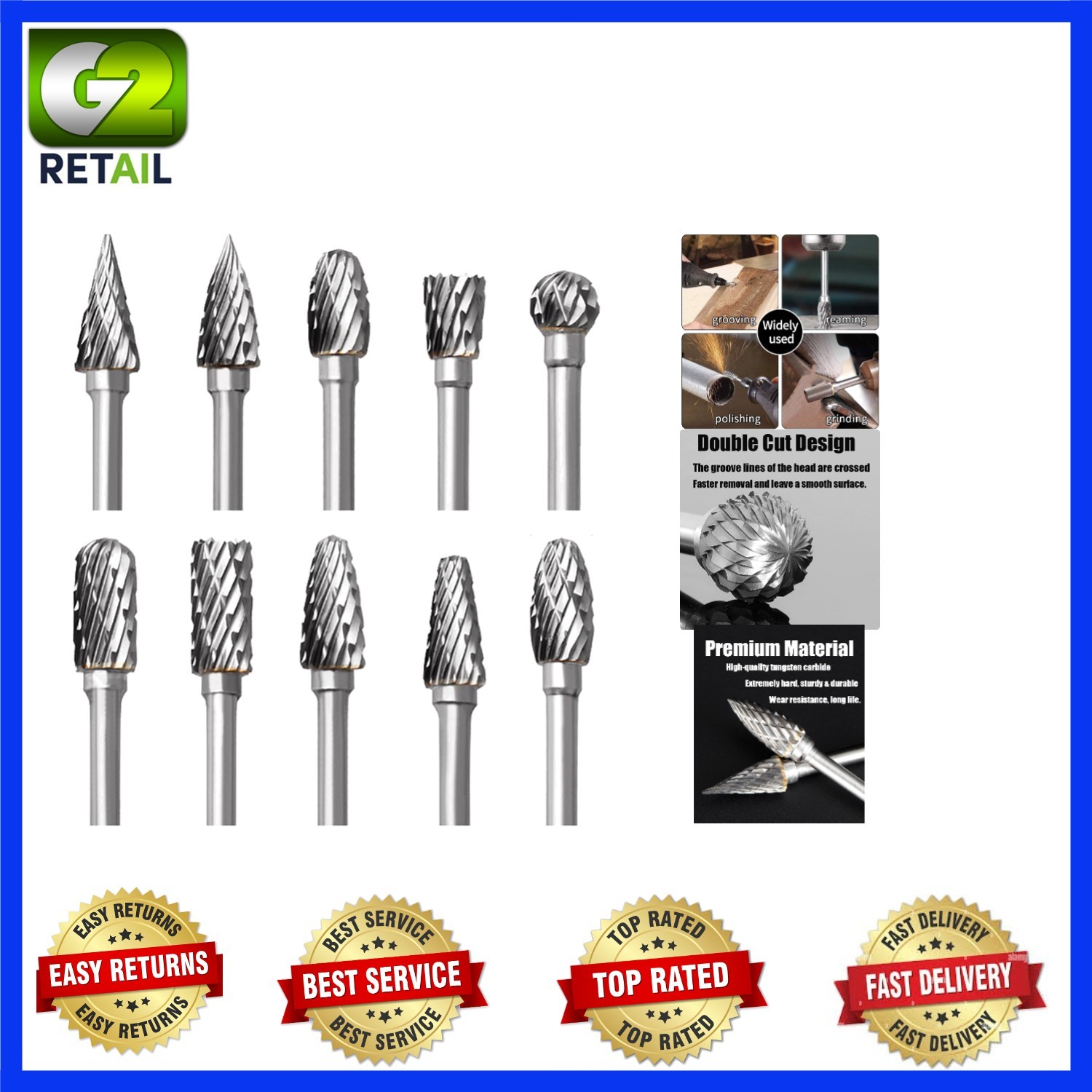 Double Cut Tungsten Carbide Burr Set - Versatile Rotary Tools for Wood & Metal gallery
