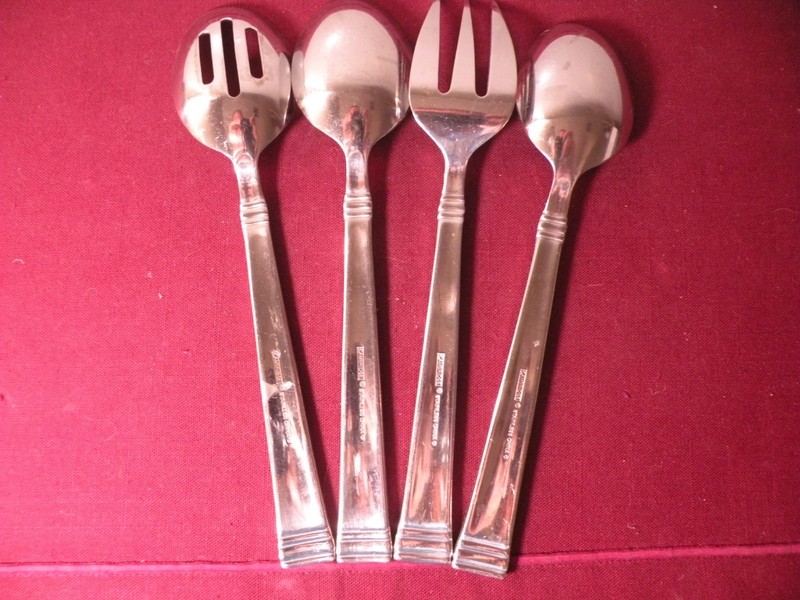 4 Serving Pieces Cambridge Stainless Steel CBS174 Solid Pierced Spoons Fork gallery