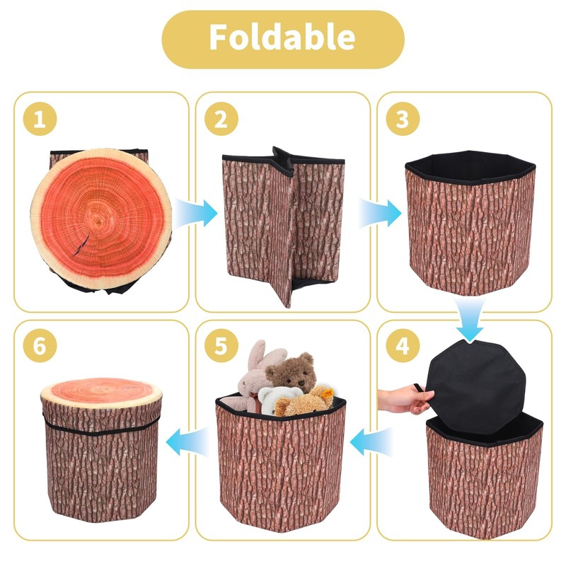 11 Inch Round Storage Ottoman Cube Tree Stump Stool Multifunctional Toy Box gallery