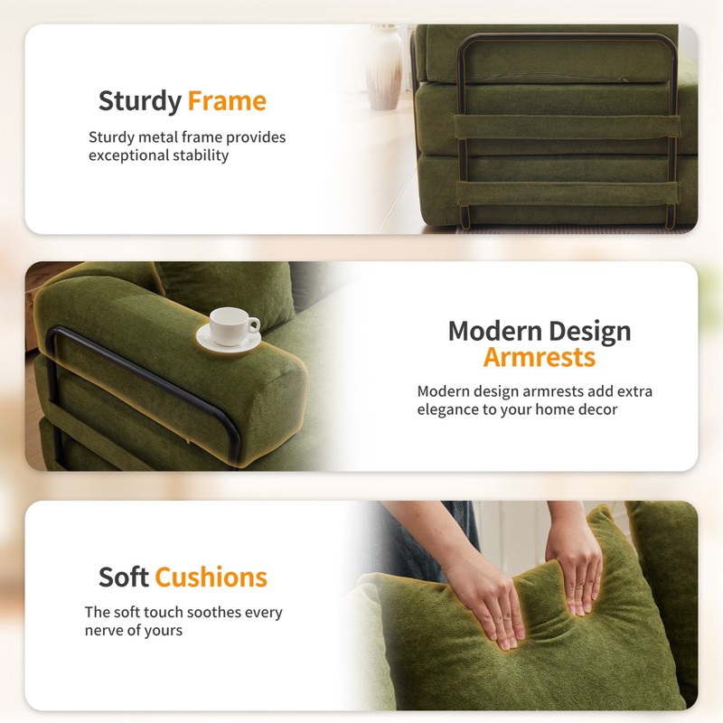 Chenille Convertible Sleeper Sofa Bed with Removable Pillows for Living Room gallery