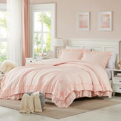 Blush Pink Comforter Set Queen, 3Pcs Comforters Queen Size Ruffle Farmhouse B…
